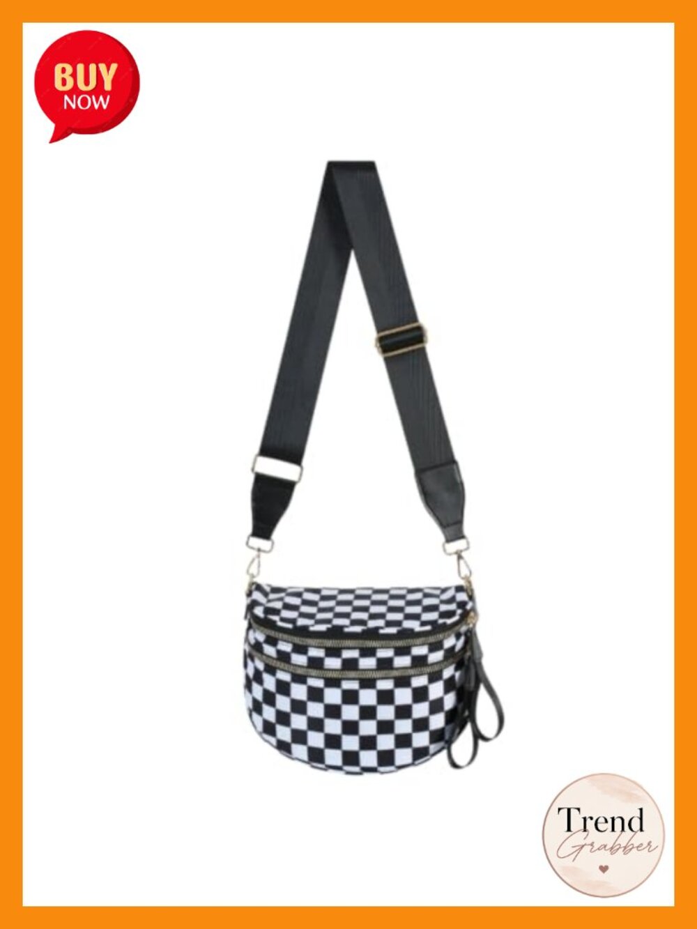 Water Resistant Checkered Crossbody Bag Large Hands-Free Bum Bag Extra-Long